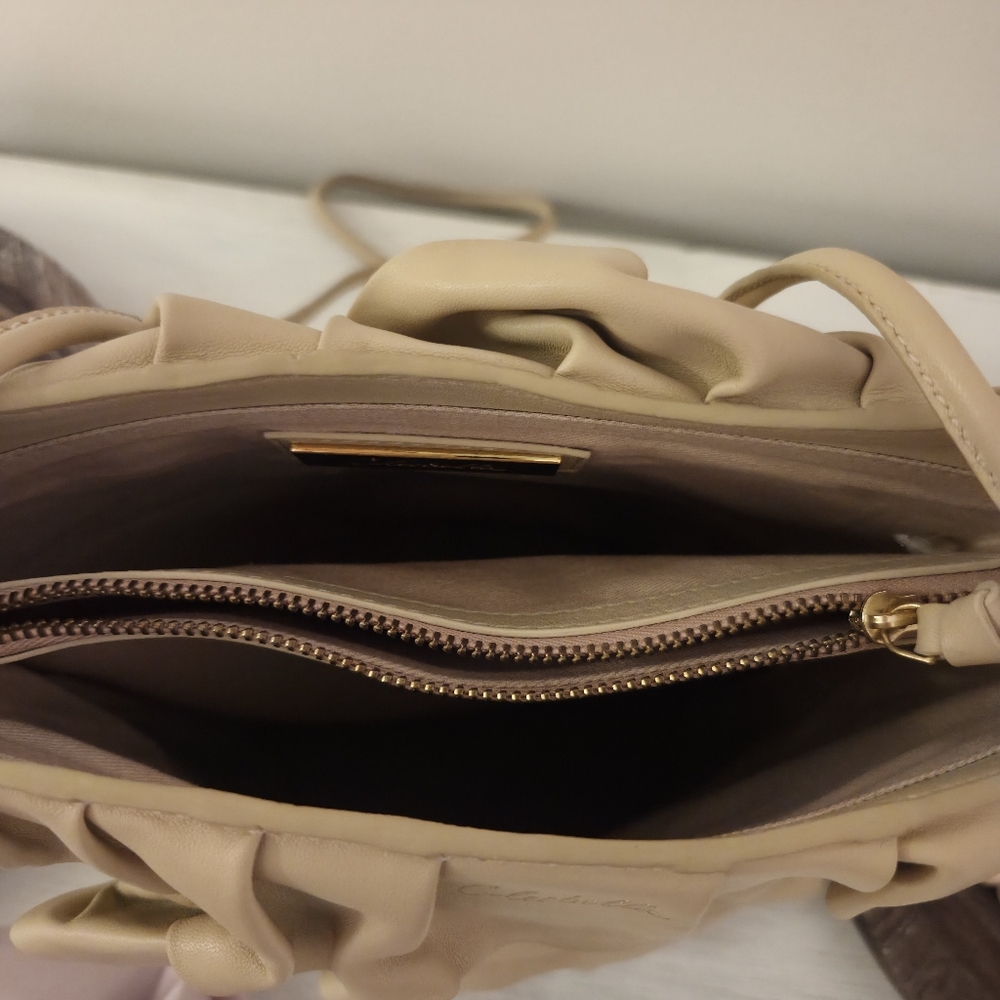 Cleobella Cambria Ruffle Bucket Shoulder Bag- In Beige - Picture 5 of 10